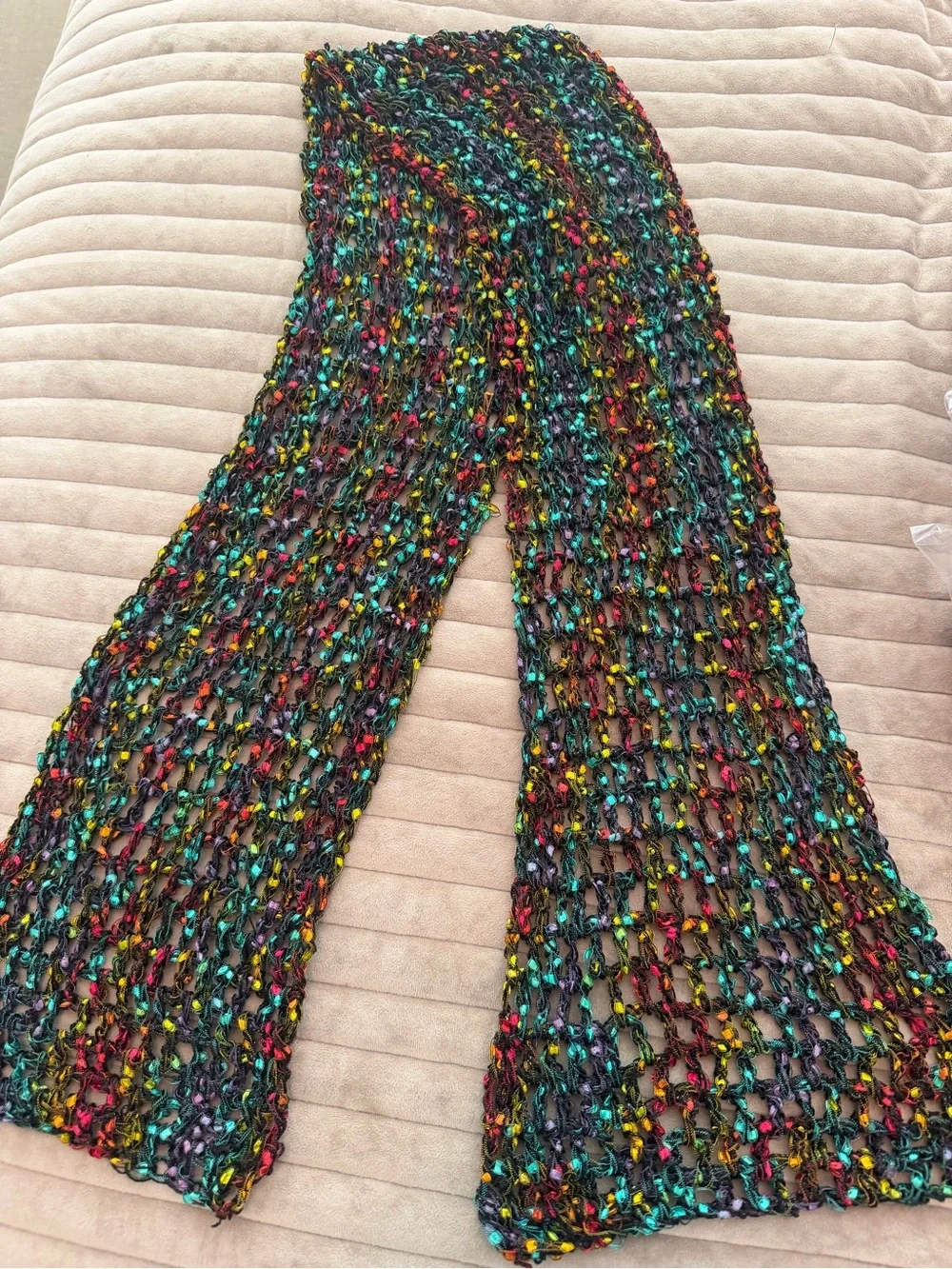 Multicolor Crochet Knit Scarf - Black Base